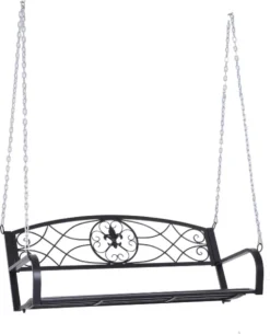 Banc Suspendu Atascadero De Nancy's - Banc 2 Places - Banc De Jardin - Banc Balançoire - Colliers - Métal - Zwart - 132 X 63 X 58 Cm
