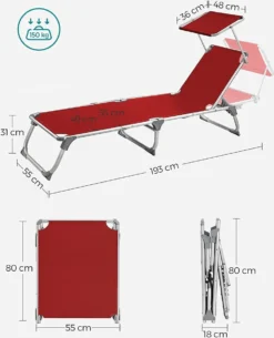 Chaise Longue Avec Toit, Chaise Longue, Chaise Longue De Jardin, Aluminium, Dossier Réglable, Pliable, , Jardin, Balcon, Terrasse, Rouge 12 Chaise Longue Avec Toit, Chaise Longue, Chaise Longue De Jardin, Aluminium, Dossier Réglable, Pliable, , Jardin, Balcon, Terrasse, Rouge -Jardin Meubles Magasin 973x1200