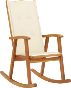 Prolenta Premium - Chaise à Bascule - Chaise à Bascule Avec Coussins En Bois D'acacia Massif - Crème - Balançoire