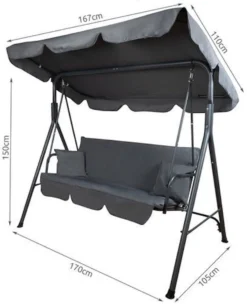 Balançoire De Jardin EASTWALL Hollywood - Balançoire Avec Toit Réglable - Incl. 2 Coussins - Salon De Jardin - 3 Places - Noir - L170xL105xH150cm -Jardin Meubles Magasin 976x1200