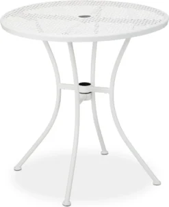 Table De Jardin Relaxdays Avec Trou Pour Parasol - Table De Bistrot Blanche - Table D'extérieur Ronde En Métal - Balcon -Jardin Meubles Magasin 978x1200 2