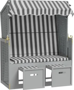 La Dolce Vita - Chaise De Plage Avec Baldaquin Poly Rotin Et Bois Massif Gris Et Blanc -Jardin Meubles Magasin 984x1200 1