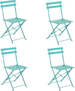 NATERIAL - Lot De 4 Chaises De Jardin FLORA - Chaises Pliantes - Chaises De Jardin Pliantes - Chaises De Patio - Chaises De Salle à Manger - Acier - Textilène - Bleu