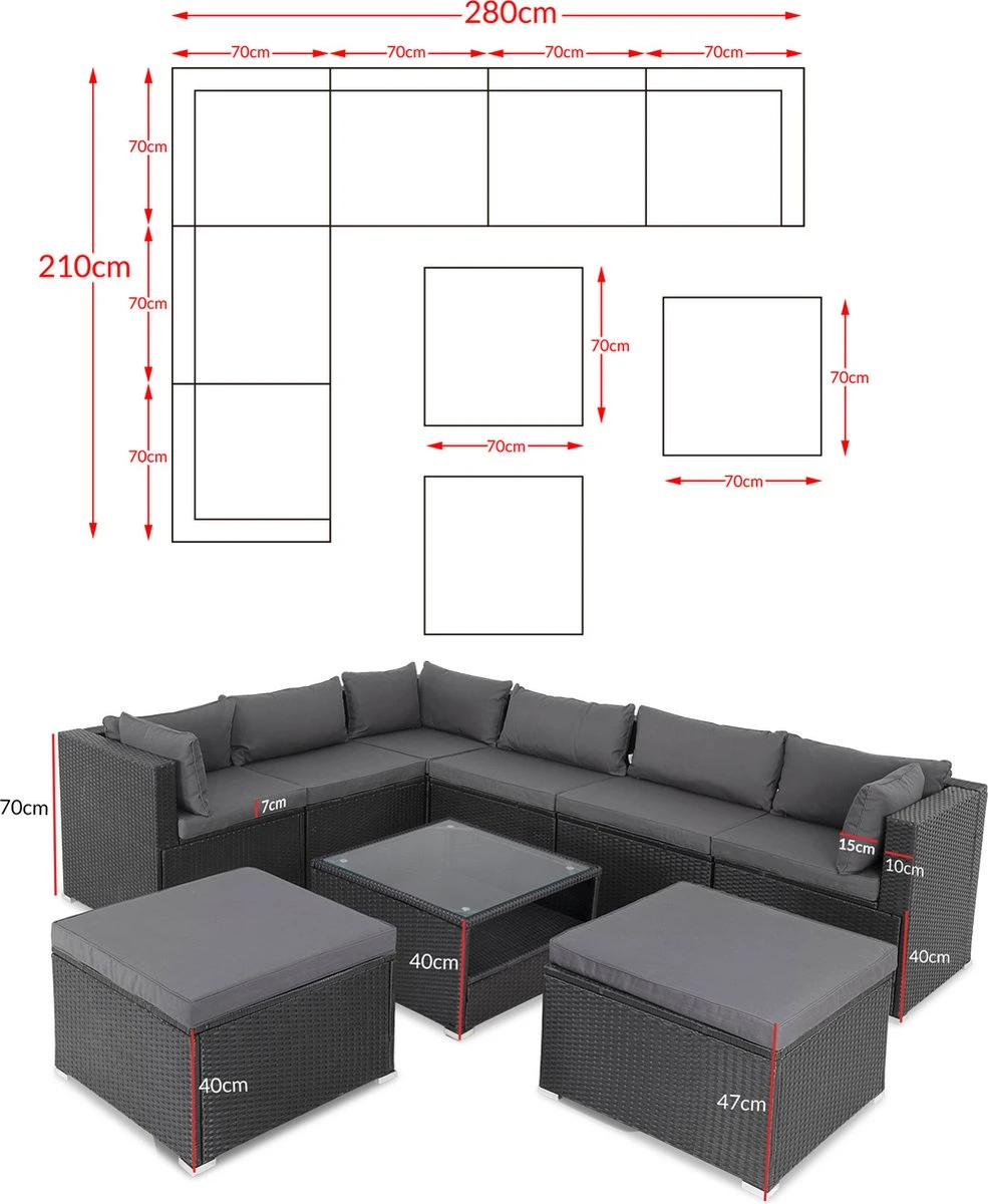 Casaria Polyrattan Lounge Set XXL Coussins Table Glas Mobilier De Jardin Zwart Anthracite 2 Casaria Polyrattan Lounge Set XXL Coussins Table Glas Mobilier De Jardin Zwart Anthracite – Image 2