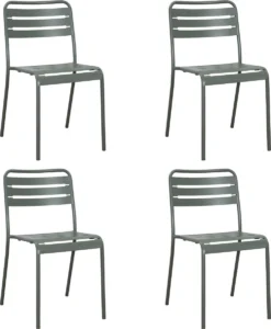 GENERIC - Set De 4 Chaises De Jardin CAFE - 4 X Chaise De Jardin - Empilables - L.52 X L. 44 X H.79 - Acier - Vert Kaki - Chaises De Patio - Chaises De Salle à Manger - Chaise Empilable