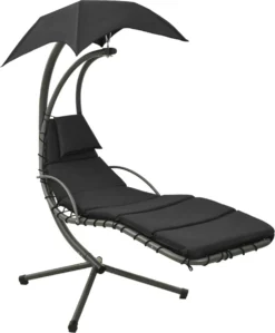 Prolenta Premium - Chaise à Bascule - Chaise à Bascule De Jardin 190x90x200 Cm Tissu Noir Et Gris - Zwart - Balançoire