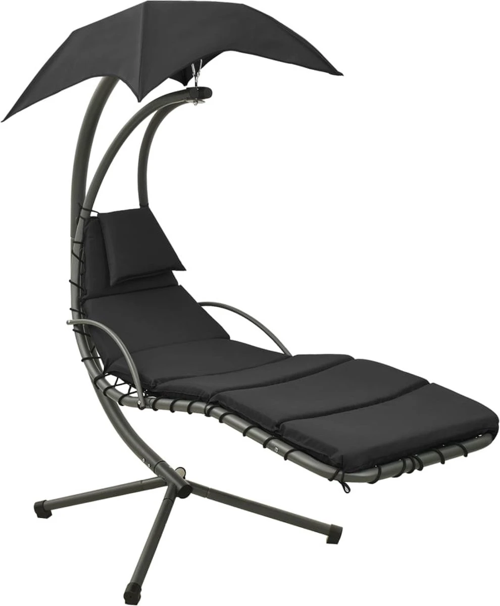 Prolenta Premium - Chaise à Bascule - Chaise à Bascule De Jardin 190x90x200 Cm Tissu Noir Et Gris - Zwart - Balançoire