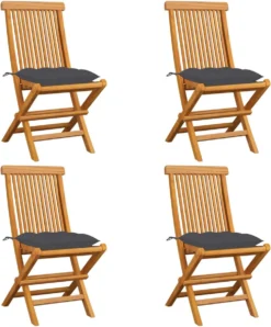 Prolenta Premium - Chaises De Jardin De Jardin 4 Pcs Avec Coussins En Teck Massif Couleur Anthracite