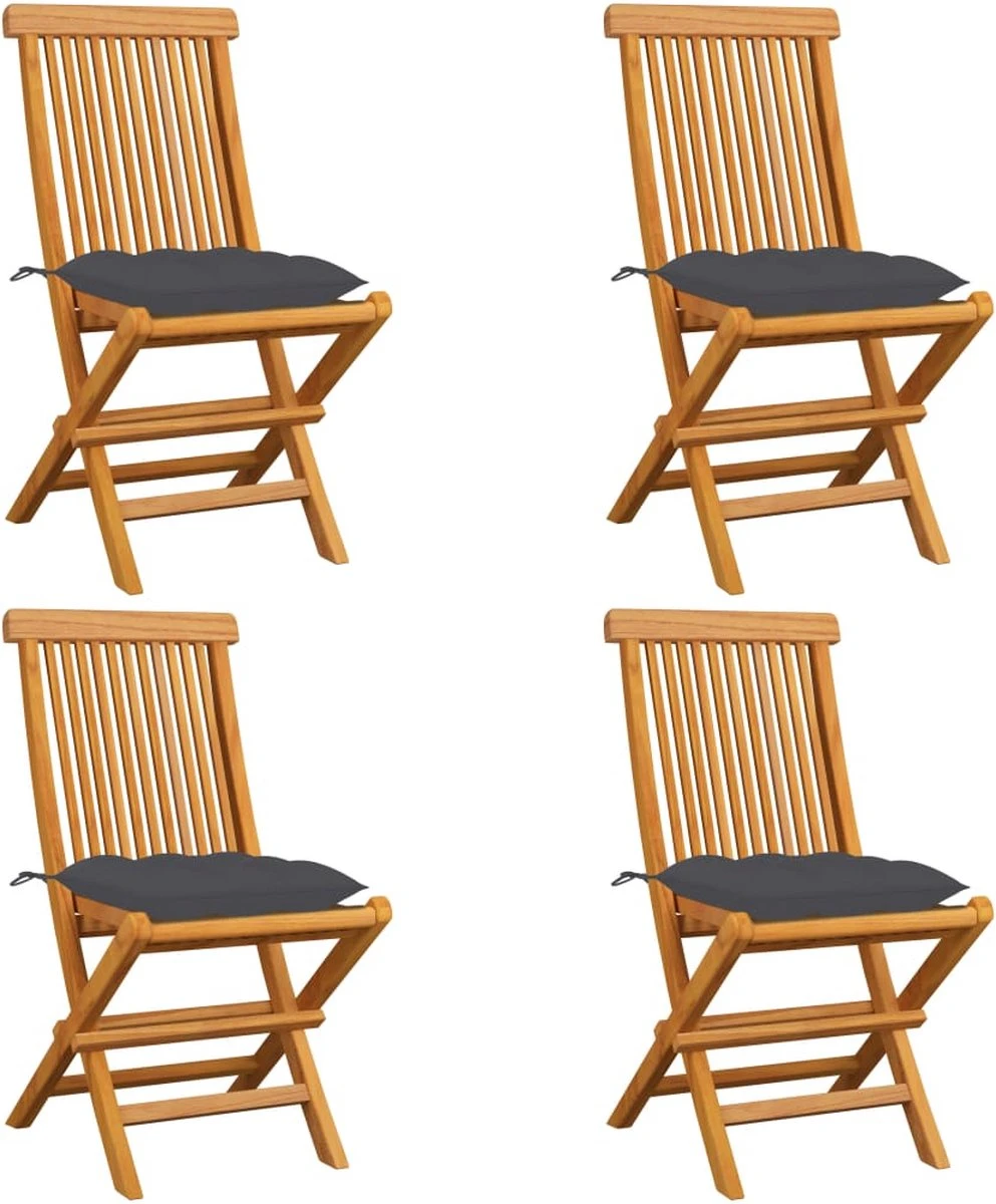 Prolenta Premium - Chaises De Jardin De Jardin 4 Pcs Avec Coussins En Teck Massif Couleur Anthracite 1 Prolenta Premium - Chaises De Jardin De Jardin 4 Pcs Avec Coussins En Teck Massif Couleur Anthracite