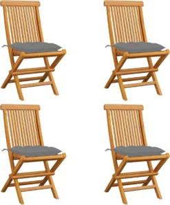 Chaises De Jardin Chaises De Jardin 4 Pcs Avec Coussins Gris Bois De Teck Massif